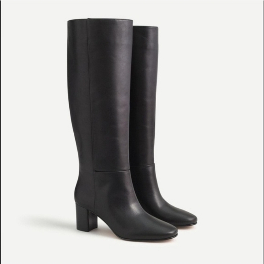 J Crew Leather Black Willa Knee-High Boots Size 7 Excellent Condition